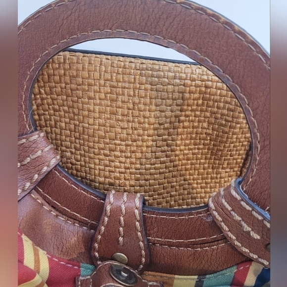 Fossil Mini Rattan and Leather Hand Held Summer Vacation Handbag - Picture 6 of 12